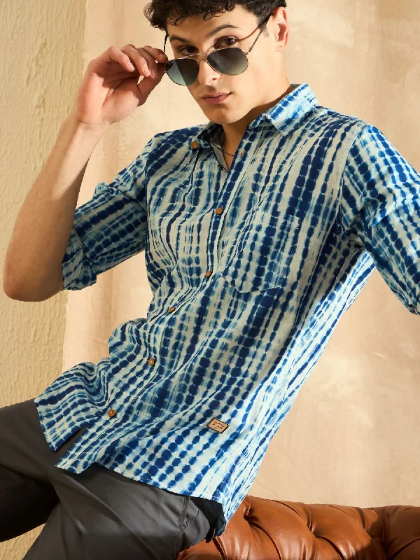 Men's Easy-Care Shirts for Busy LifestylesDENNISON Men Blue Block Printed Shirt