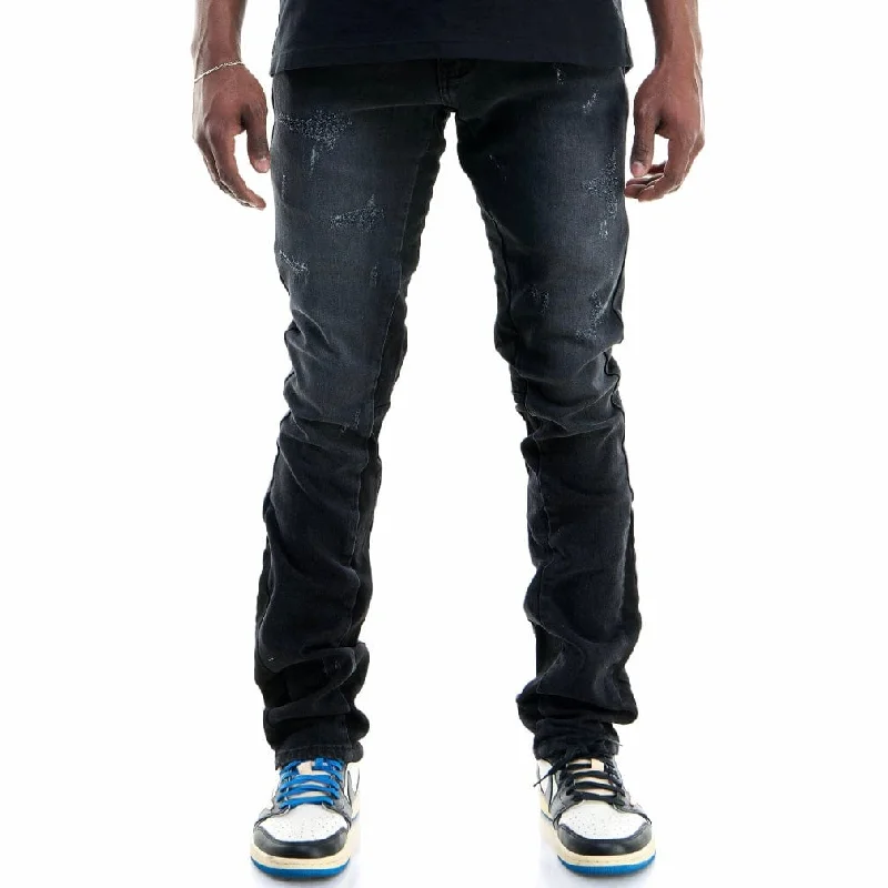 Men's Pants with Functional PocketsKdnk Stacked Puz Panelled Skinny Jeans (Black) KND4567-BLK Men's Pants with Functional PocketsKdnk Stacked Puz Panelled Skinny Jeans (Black) KND4567-BLK