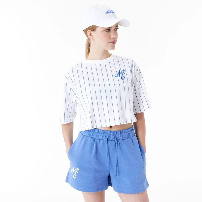 Men's Shirts with Embellished CollarsNew Era Pinstripe White Womens Crop T-Shirt