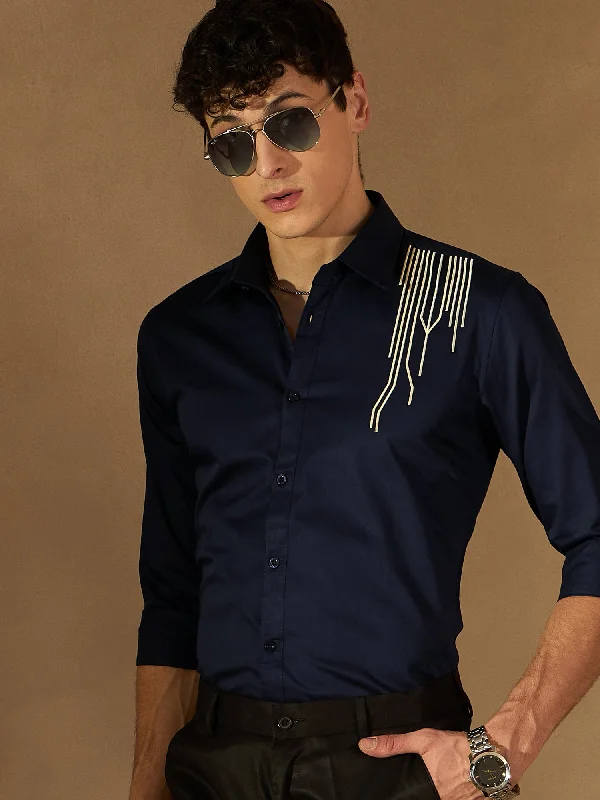 Men's V-Neck T-Shirts for a Flattering ShapeDENNISON Men Blue Embroidered Clubwear Shirt Men's V-Neck T-Shirts for a Flattering ShapeDENNISON Men Blue Embroidered Clubwear Shirt