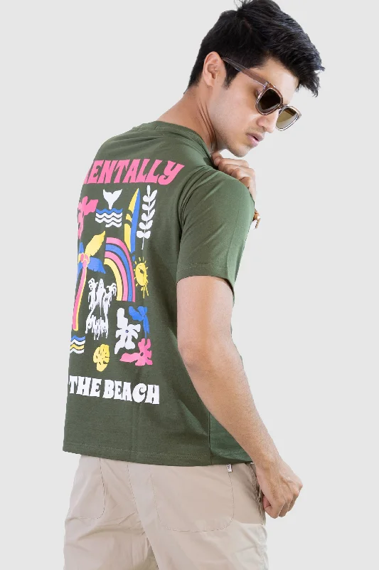 Durable Men's Work ShirtsBeach head T-shirt: Olive Green
