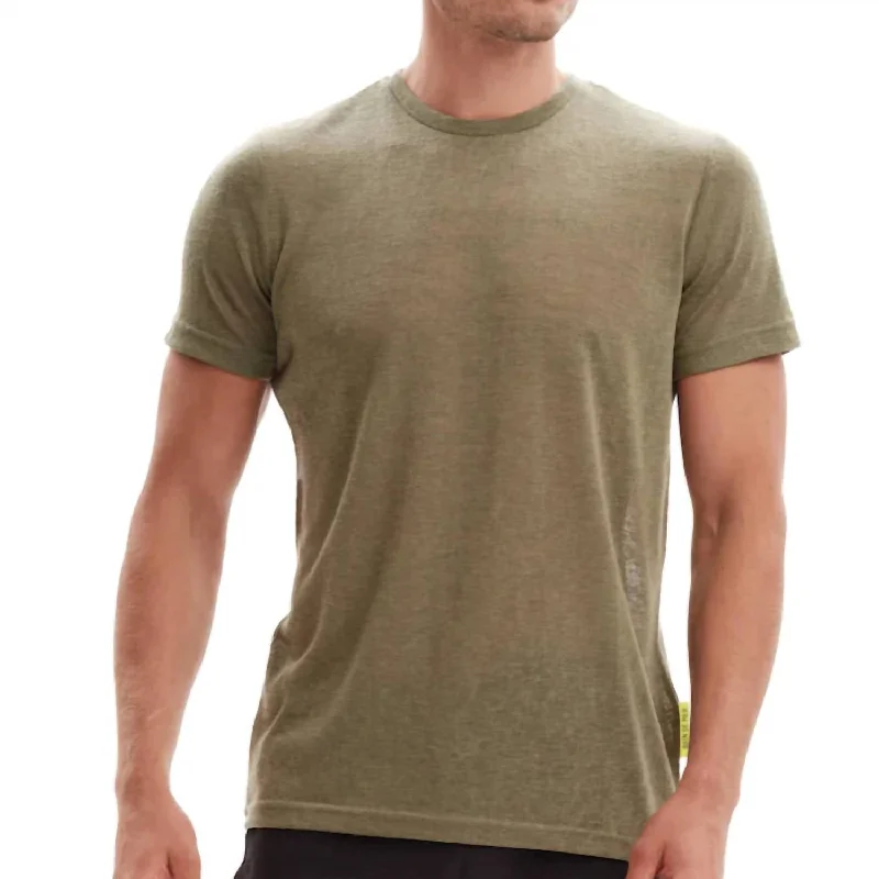 Men's Shirts with Asymmetrical HemlinesCasual Linen T-Shirt In Military Green