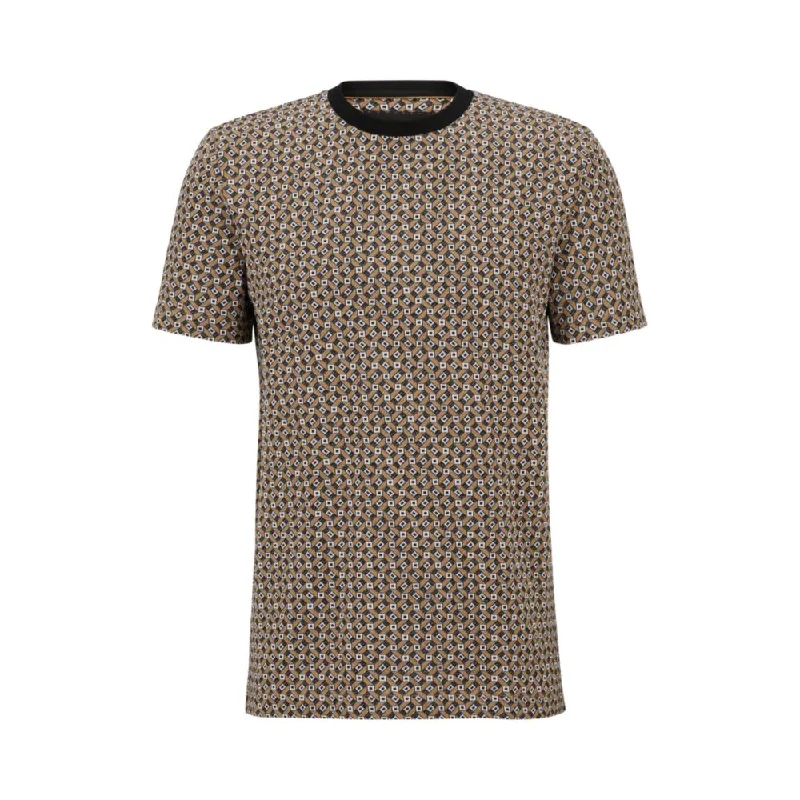 Warm Men's Fleece-Lined TopsMicro-patterned-jacquard T-shirt in cotton and silk