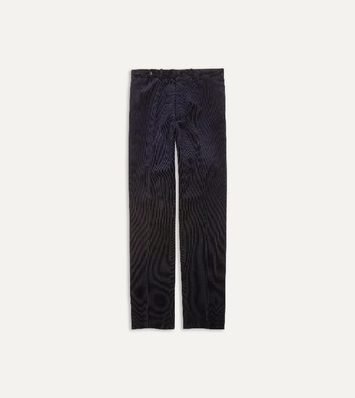 Men's Zippered Pants for SecurityNavy Mid-Wale Corduroy Flat Front Trouser
