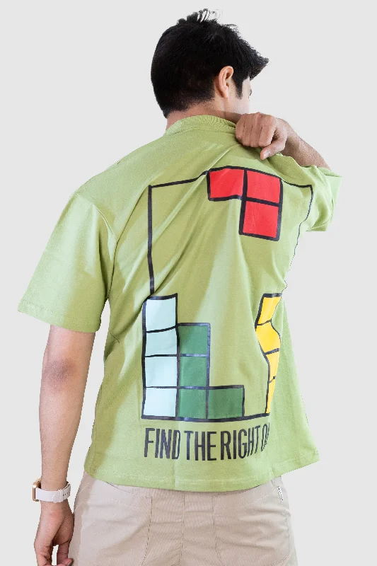 Men's Shirts with Contrast CollarsGreen Tetris Threads Drop Shoulder Tee