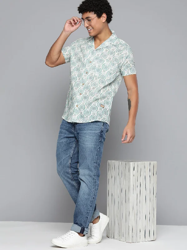 Men's Solid-Color Block Shirts for a Bold StatementDENNISON Men White Block Printed Shirt Men's Solid-Color Block Shirts for a Bold StatementDENNISON Men White Block Printed Shirt
