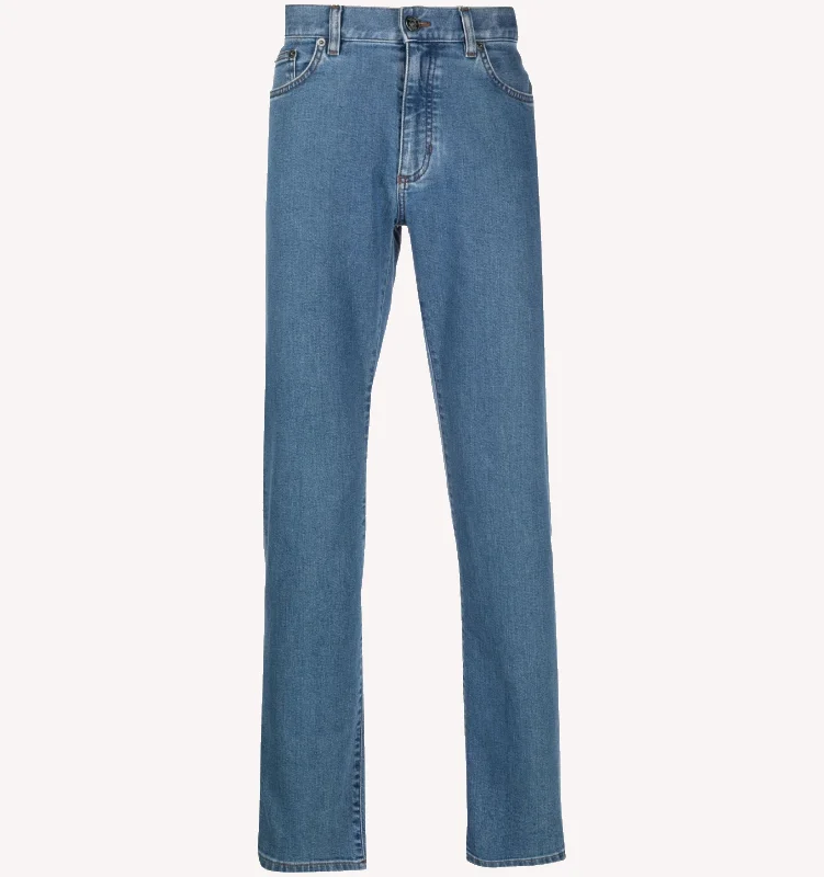 Men's Pants with Shallow PocketsZegna City 5-Pocket Jean in Medium Wash