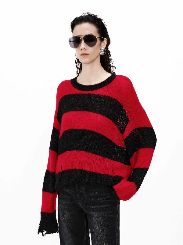 Distressed Stripe Knit Sweater