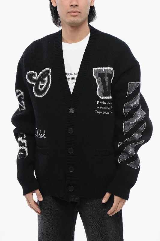 Off-White Wool Blend Varsity Cardigan