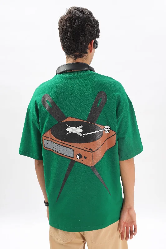 Men's Shirts with Contrast CollarsIZI Specials: Record Player Tee (Green)
