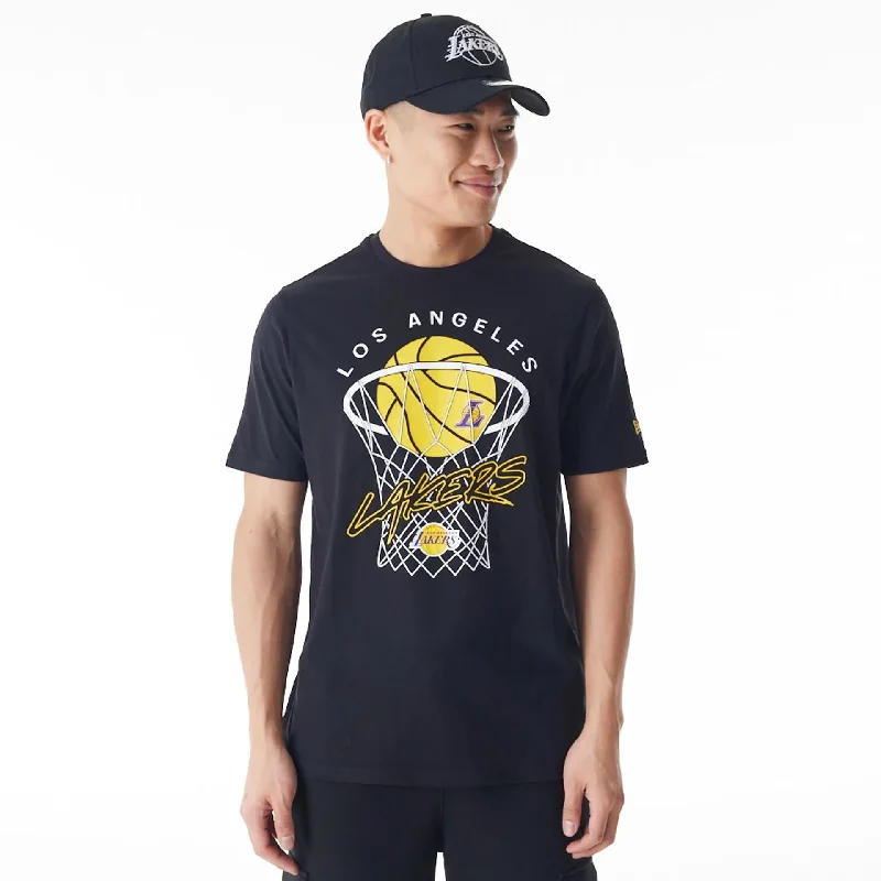 Men's Shirts with Pleated HemlinesLA Lakers NBA Net Graphic Black T-Shirt