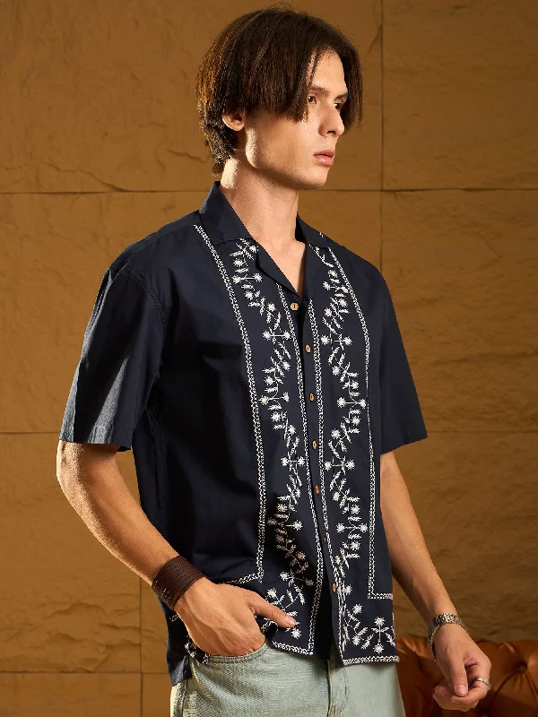Men's Breathable Shirts for Warm ClimatesDrop Shoulder Oversized Embroidered Cotton Shirt Men's Breathable Shirts for Warm ClimatesDrop Shoulder Oversized Embroidered Cotton Shirt