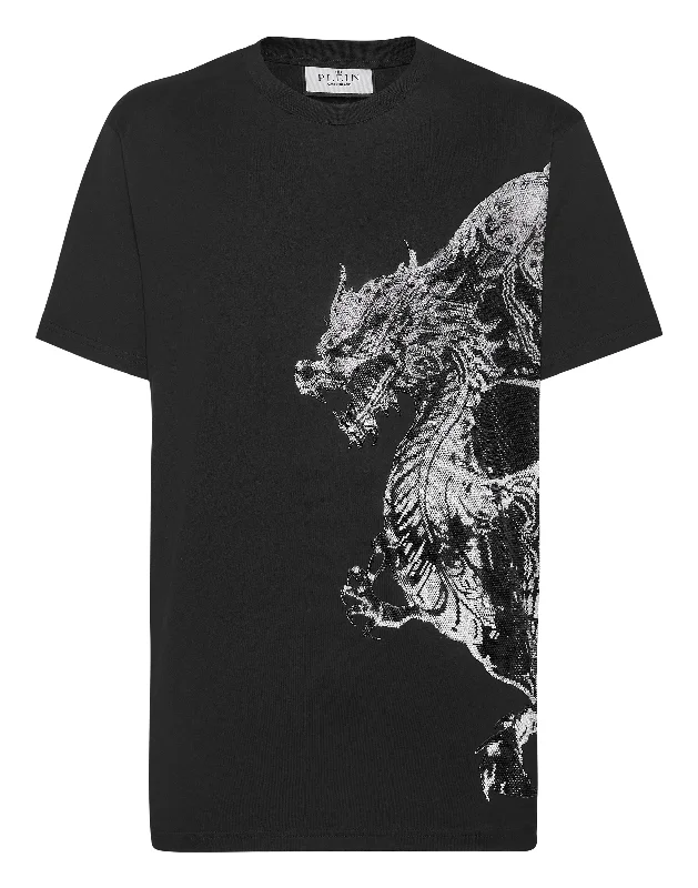 Men's Shirts with Floral PrintsT-shirt Round Neck SS Dragon Skull strass
