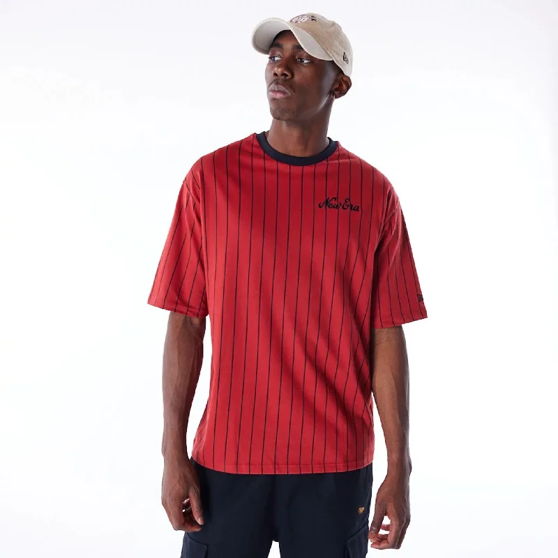 Men's Shirts with Hidden ButtonsNew Era Pinstripe Red Oversized T-Shirt
