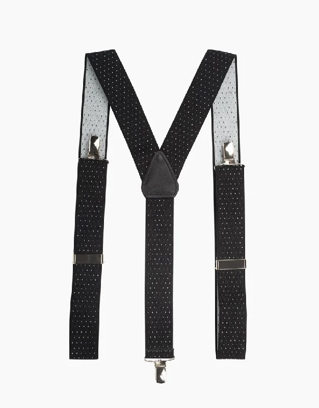 Y Back Black/White Pindot Suspender Clip Braces