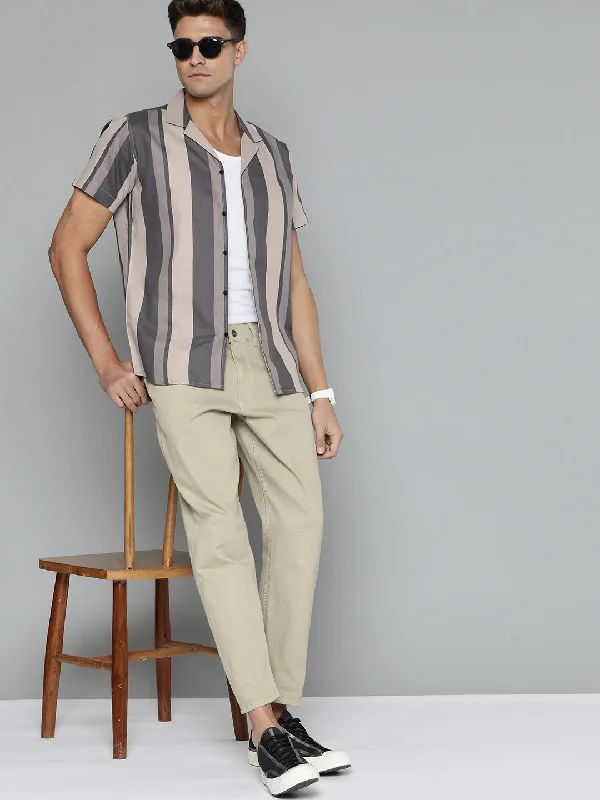 Men's Wrinkle-Free Shirts for Easy CareDENNISON Men Beige Smart Slim Fit Striped Cotton Casual Shirt Men's Wrinkle-Free Shirts for Easy CareDENNISON Men Beige Smart Slim Fit Striped Cotton Casual Shirt