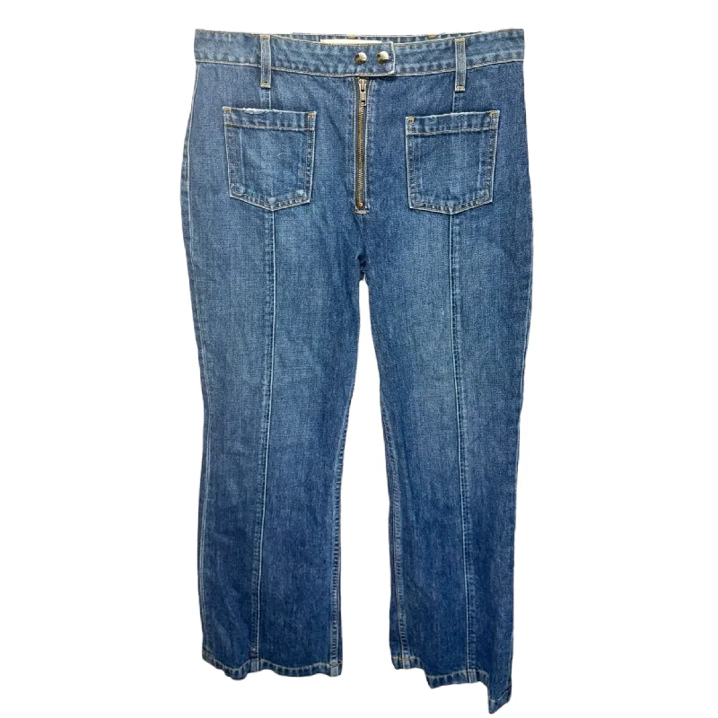 Leather Patch Embellished Men's JeansElle Cropped Jeans By Reformation In Blue Denim, Size: 10 Leather Patch Embellished Men's JeansElle Cropped Jeans By Reformation In Blue Denim, Size: 10