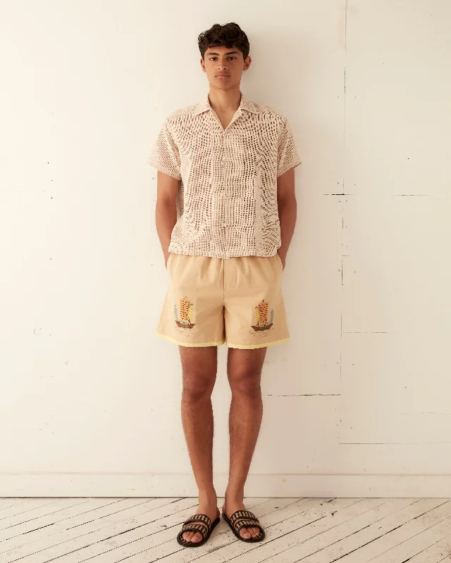 Men's Pants with Elastic CuffsShip Appliqué Shorts
