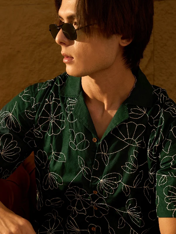 Men's Wrinkle-Free Shirts for Easy CareEmbroidery Drop Shoulder Oversized Shirt