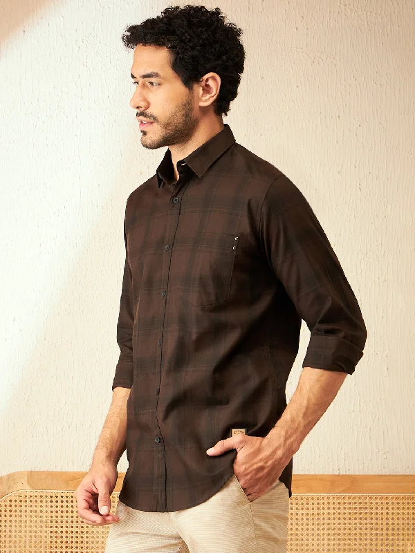 Men's Designer Shirts for a Statement PieceDENNISON Brown Smart Checked Casual Shirt Men's Designer Shirts for a Statement PieceDENNISON Brown Smart Checked Casual Shirt