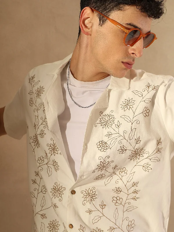 Men's Tailored Shirts for a Sharp AppearanceEmbroidered Oversized Casual Shirt