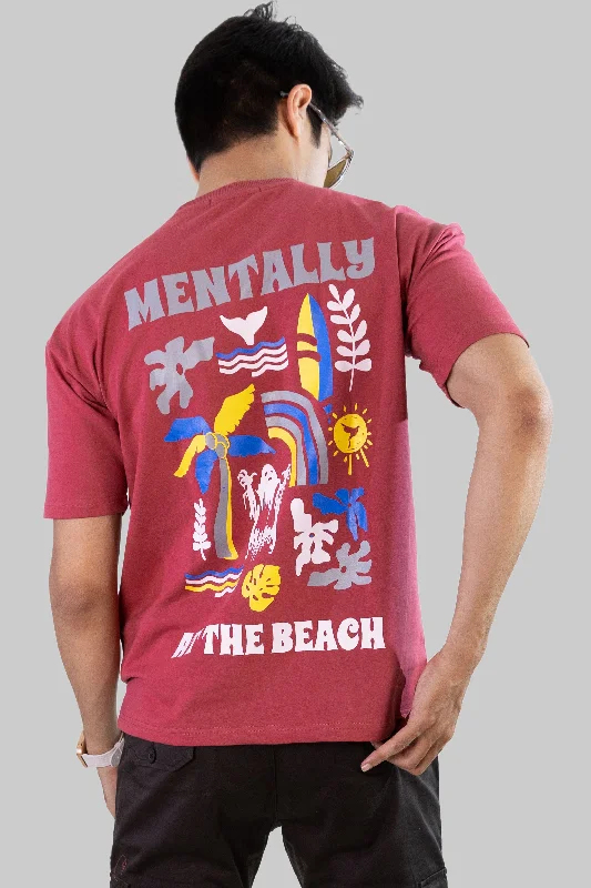 Men's Shirts with Cowl NecksBeach head T-shirt: Pinkish Red