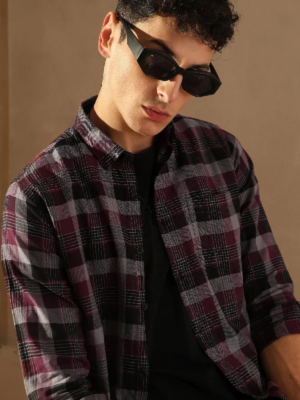 Men's Regular-Fit Shirts for a Classic FitDENNISON Men Maroon & Grey Checked Shirt
