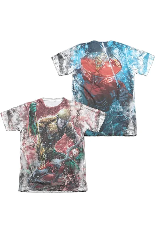 Men's Shirts with Contrast StitchingJustice League of America Aquaman Vs Manta (Front/Back Print) Adult Poly/Cotton Short Sleeve Tee / T-Shirt