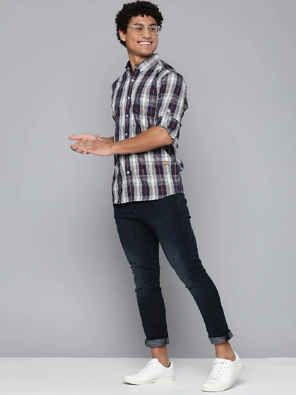 Men's Moisture-Wicking Shirts for All-Day ComfortDENNISON Men Navy Blue Regular Fit Checked Casual Shirt Men's Moisture-Wicking Shirts for All-Day ComfortDENNISON Men Navy Blue Regular Fit Checked Casual Shirt