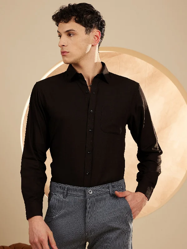 Versatile Men's Short-Sleeve ShirtsMen Black Smart Slim Fit Solid Formal Wrinkle Free Shirt Versatile Men's Short-Sleeve ShirtsMen Black Smart Slim Fit Solid Formal Wrinkle Free Shirt