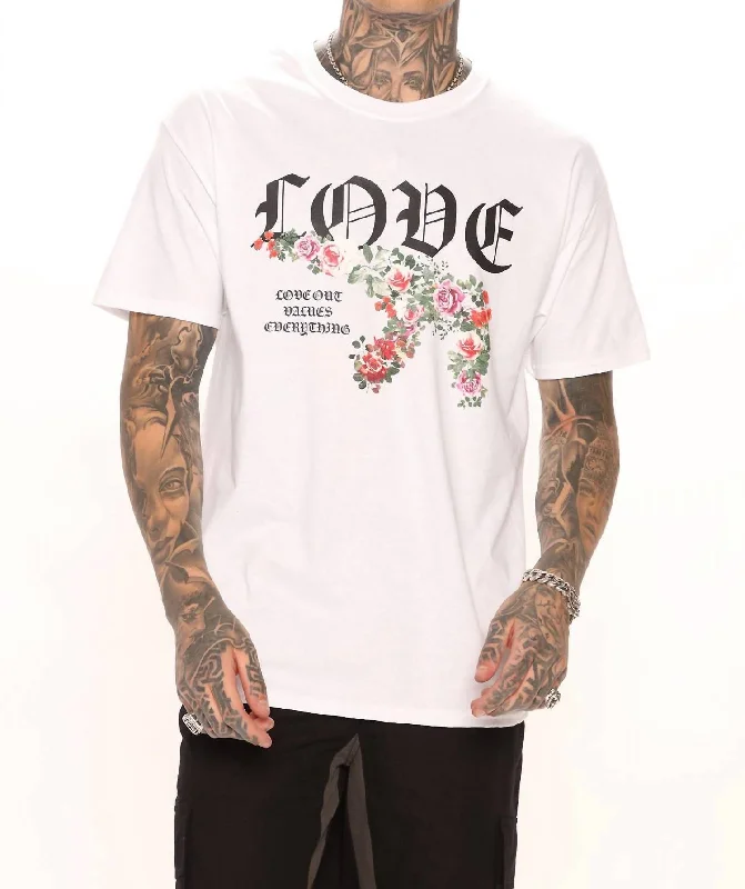 Casual Men's T-ShirtsMen's Floral Love Ak T-Shirt In White