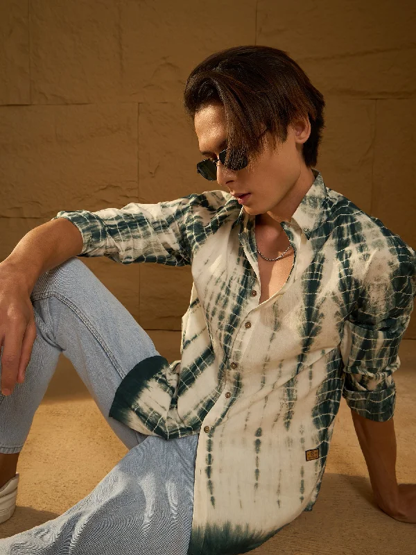 Men's Tailored Shirts for a Sharp AppearanceGreen & White: Oversized Cotton Tie & Dye Shirt Men's Tailored Shirts for a Sharp AppearanceGreen & White: Oversized Cotton Tie & Dye Shirt