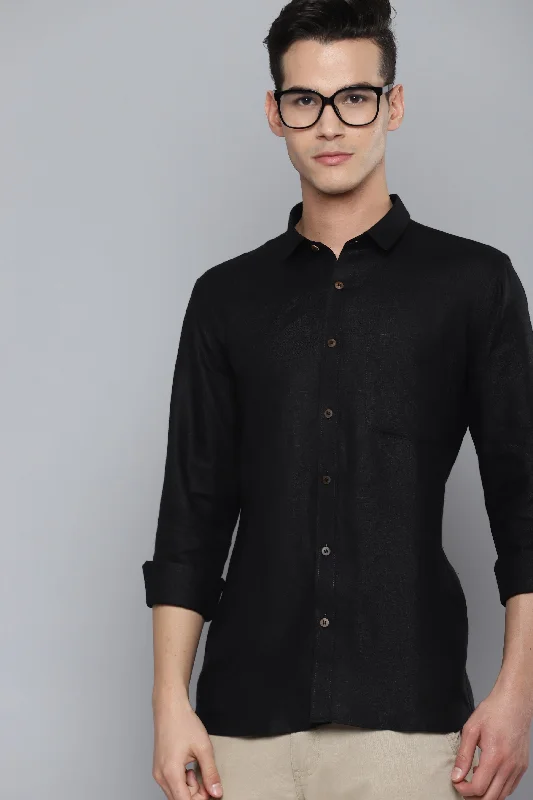 Men's Regular-Fit Shirts for a Classic FitMen Black Pure Hemp Sustainable Slim Fit Casual Shirt Men's Regular-Fit Shirts for a Classic FitMen Black Pure Hemp Sustainable Slim Fit Casual Shirt