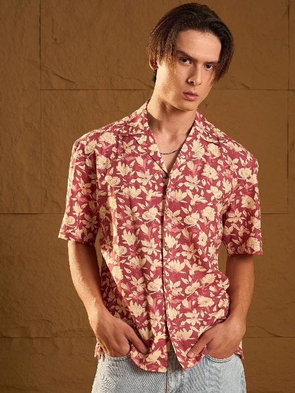 Breathable Men's Linen ShirtsFloral Printed Drop Shoulder Oversized Casual Shirt