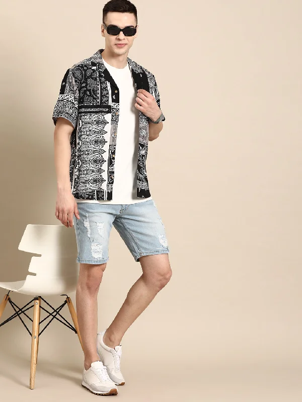 Men's Camouflage Shirts for an Outdoor AppealDENNISON Men White Block Printed Shirt Men's Camouflage Shirts for an Outdoor AppealDENNISON Men White Block Printed Shirt