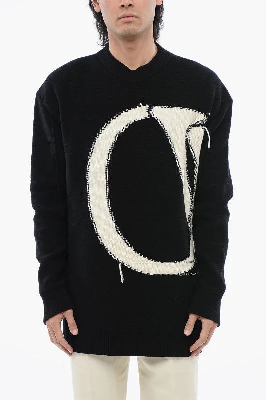 Off-White Crewneck Wool Sweater With Maxi Logo Embroidery