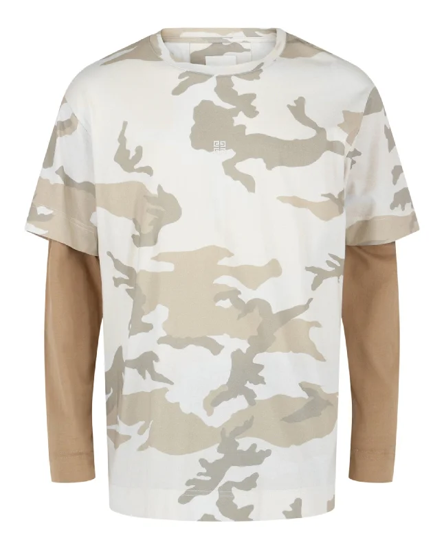 Men's Shirts with Embellished Collars4G Camouflage Print T-Shirt