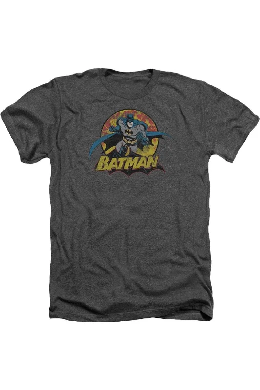 Men's Shirts with Appliqué DetailsJustice League of America Batman Rough Distress Adult Heather Tee / T-Shirt Men's Shirts with Appliqué DetailsJustice League of America Batman Rough Distress Adult Heather Tee / T-Shirt