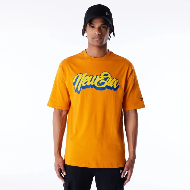Men's Shirts with Floral PrintsNew Era Font Graphic Orange Oversized T-Shirt