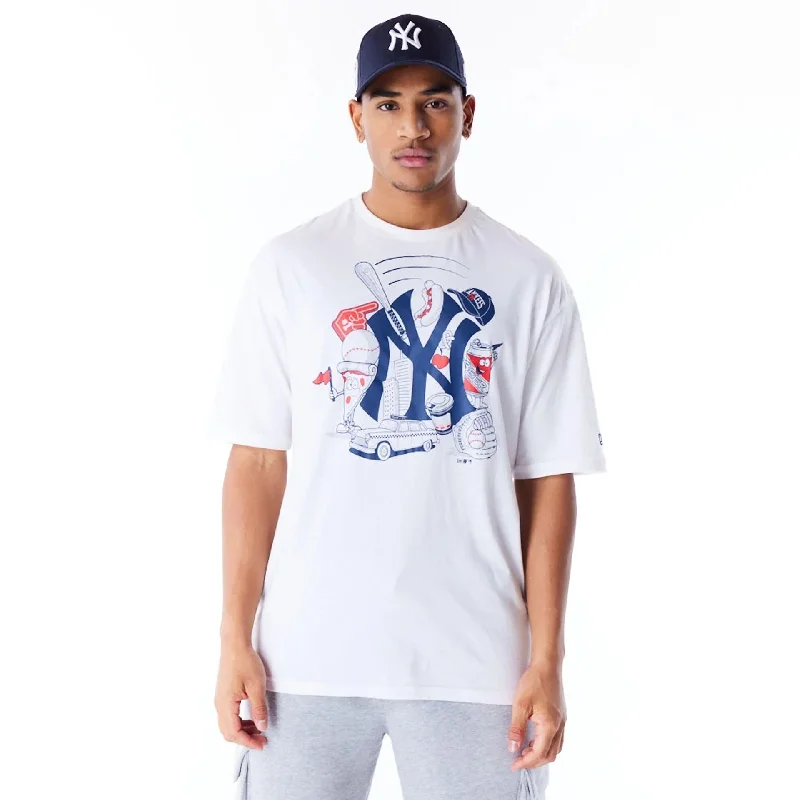 Men's Shirts with Mock NecksNew York Yankees MLB Food Graphic White Oversized T-Shirt