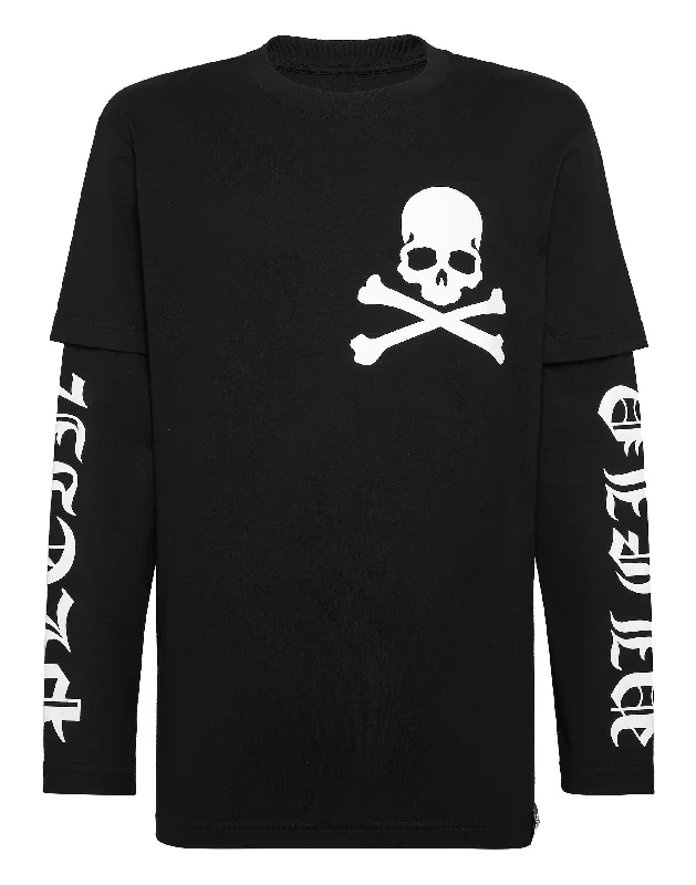 Men's Shirts with Raw-Edge HemlinesT-shirt Round Neck Double Sleeve Gothic Plein