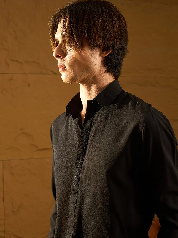 Men's Stain-Resistant Shirts for Mess-Free WearBlack Partywear Shirt