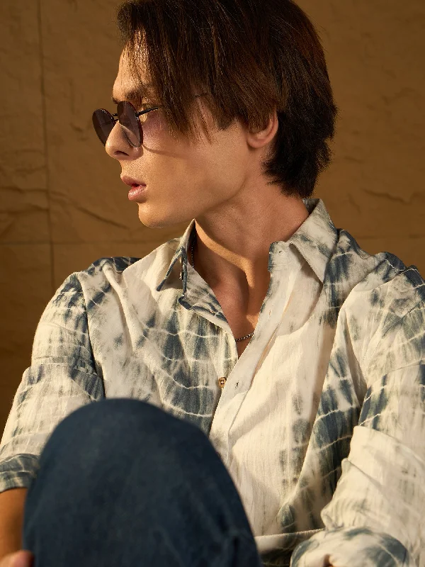 Men's Skinny-Fit Shirts for a Trendy LookGrey & White: Oversized Cotton Tie & Dye Shirt