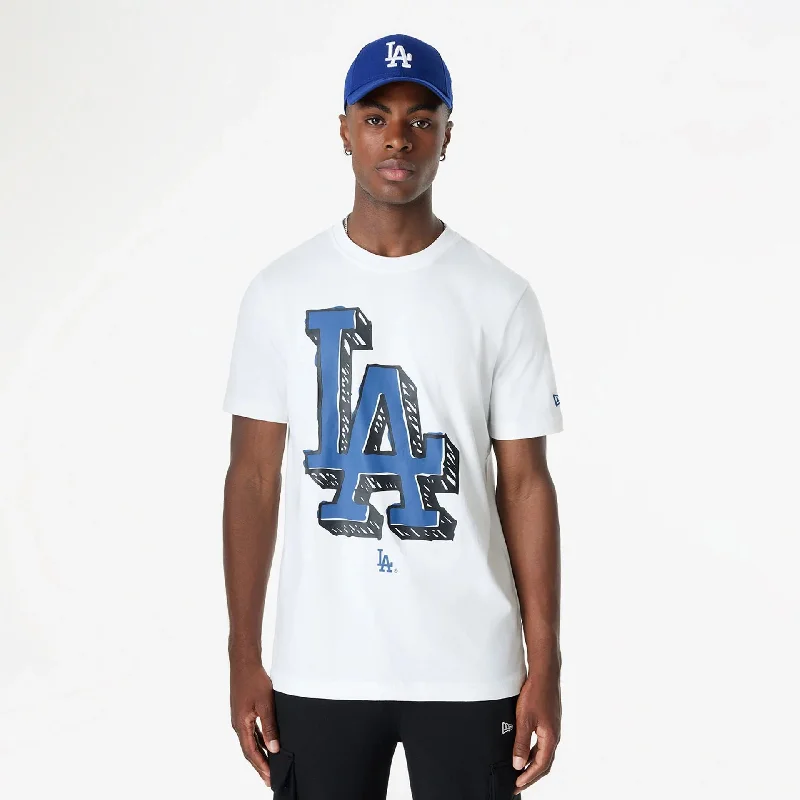 Men's Shirts with Single-Breasted DesignsLA Dodgers Official Doodles White T-Shirt