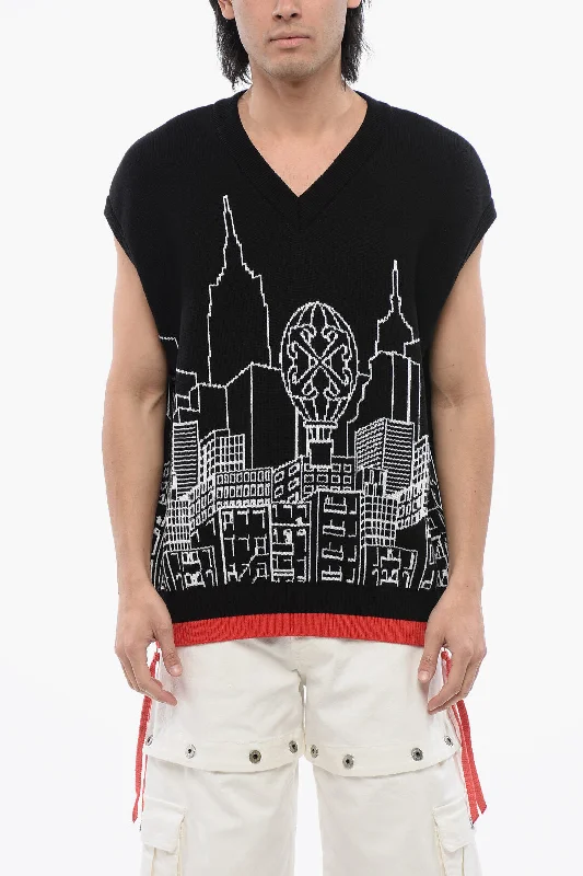 Off-White Embroidered Skyline Sleeveless Sweater