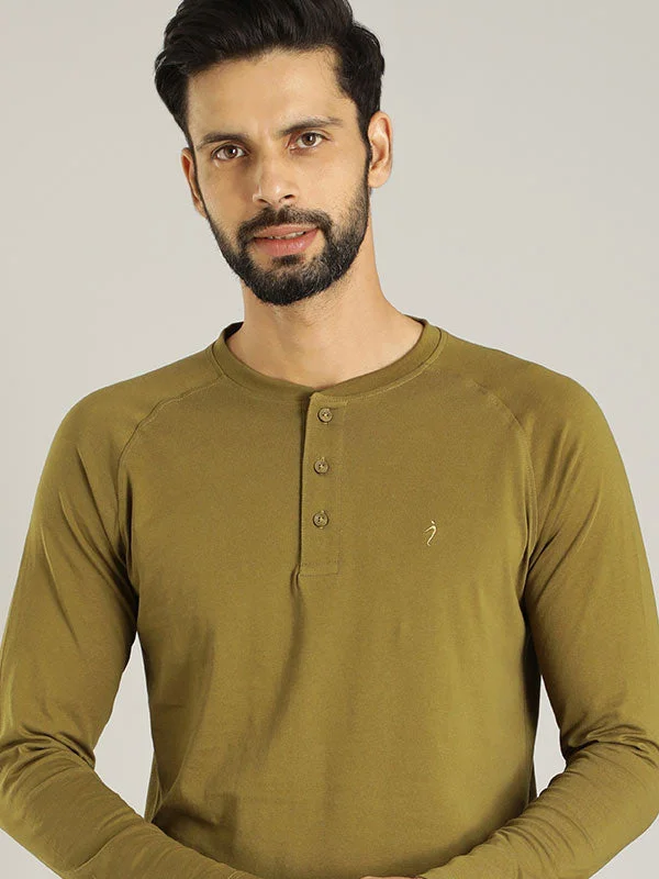 Men's Shirts with Antimicrobial TreatmentMen Solid Henley T-Shirt
