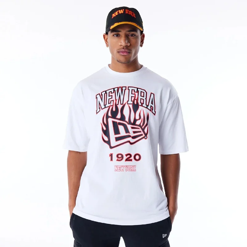 Men's Shirts with Appliqué DetailsNew Era Flag Flame White Oversized T-Shirt