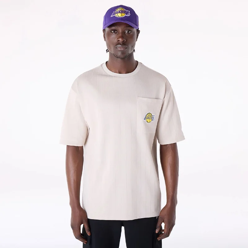 Men's Shirts with Barrel CuffsLA Lakers NBA Pinstripe Cream Oversized T-Shirt