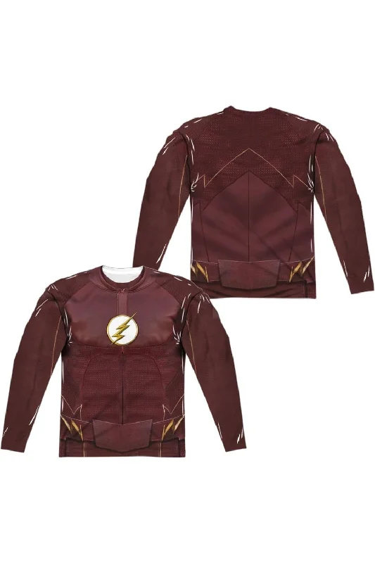 Men's Shirts with Rounded HemlinesFlash Season Four Uniform (Front/Back Print) Long Sleeve Adult Poly Crew Tee / T-Shirt
