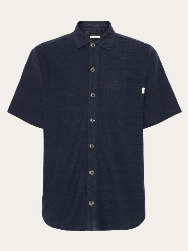 Men's Breathable Shirts for Warm ClimatesLoose short sleeve cotton solid striped jersey shirt GOTS/Vegan - Night Sky Men's Breathable Shirts for Warm ClimatesLoose short sleeve cotton solid striped jersey shirt GOTS/Vegan - Night Sky